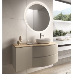 Mobile bagno sospeso 2 cassetti - 1 anta con lavabo d'appoggio cm 120  Tortora/Quercia